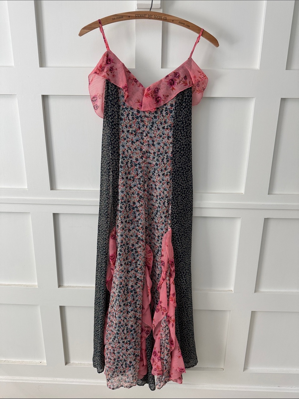 Anthropologie Pink and Black Mixed Floral Slip Dress